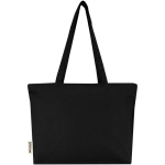 Saco tote de algodão com fecho e asas compridas 320 g/m2 cor preto segunda vista traseira