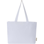 Saco tote de algodão com fecho e asas compridas 320 g/m2 cor branco segunda vista frontal