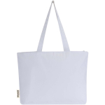 Saco tote de algodão com fecho e asas compridas 320 g/m2 cor branco segunda vista traseira