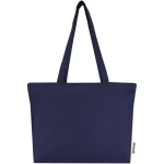Saco tote de algodão com fecho e asas compridas 320 g/m2 cor azul-marinho segunda vista frontal