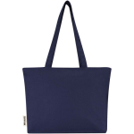 Saco tote de algodão com fecho e asas compridas 320 g/m2 cor azul-marinho segunda vista traseira
