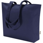 Saco tote de algodão com fecho e asas compridas 320 g/m2 cor azul-marinho segunda vista