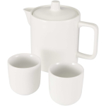 Bule com duas chávenas de cerâmica para serviço de chá 600ml cor branco segunda vista