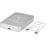 Carregador portátil magnético em alumínio reciclado 10.000 mAh cor prateado vista impressa logo 2