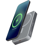 Carregador portátil magnético em alumínio reciclado 10.000 mAh cor prateado brilhante
