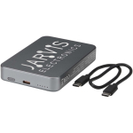 Carregador portátil magnético em alumínio reciclado 10.000 mAh cor prateado brilhante vista impressa logo 2