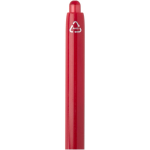 Caneta de plástico reciclado de dupla injeção com tinta azul cor vermelho vista detalhe 1