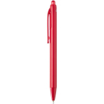 Caneta de plástico reciclado de dupla injeção com tinta azul cor vermelho vista lateral