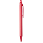 Caneta de plástico reciclado de dupla injeção com tinta azul cor vermelho segunda vista com lateral