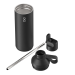 Garrafa em aço inoxidável reciclado com palhinha 710ml Ocean Bottle cor preto segunda vista