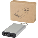 Power bank personalizável alumínio reciclado com porta-chaves 2.000 mAh cor prateado