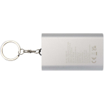 Power bank personalizável alumínio reciclado com porta-chaves 2.000 mAh cor prateado segunda vista traseira