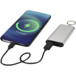 Power bank personalizável alumínio reciclado com porta-chaves 2.000 mAh cor prateado terceira vista