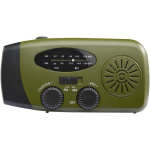 Rádio de emergência ecológico com carregamento solar e dínamo 1.200 mAh cor verde militar segunda vista frontal