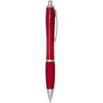 Caneta de plástico reciclado com pega, tinta preta cor vermelho segunda vista com lateral