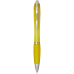 Caneta de plástico reciclado com pega, tinta preta cor amarelo