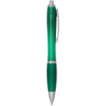 Caneta de plástico reciclado com pega, tinta preta cor verde segunda vista com lateral