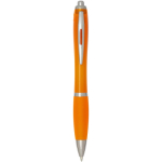 Caneta de plástico reciclado com pega, tinta preta cor cor-de-laranja