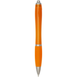 Caneta de plástico reciclado com pega, tinta preta cor cor-de-laranja segunda vista traseira