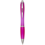 Caneta de plástico reciclado com pega, tinta preta cor cor-de-rosa