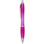 Caneta de plástico reciclado com pega, tinta preta cor cor-de-rosa vista lateral