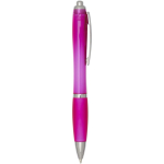 Caneta de plástico reciclado com pega, tinta preta cor cor-de-rosa segunda vista com lateral