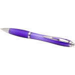 Caneta de plástico reciclado com pega, tinta preta cor roxo segunda vista