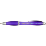 Caneta de plástico reciclado com pega, tinta preta cor roxo