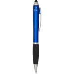 Caneta rotativa com ponteiro tátil e pega macia, tinta preta cor azul real segunda vista com lateral