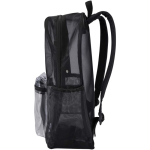 Mochila em rede reciclada transparente com bolso frontal 18L cor preto vista lateral