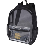 Mochila em rede reciclada transparente com bolso frontal 18L cor preto vista impressão serigrafia