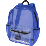 Mochila em rede reciclada transparente com bolso frontal 18L cor azul real vista impressão serigrafia