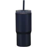 Copo térmico de parede dupla com tampa anti-derrame 540ml cor azul-marinho segunda vista frontal