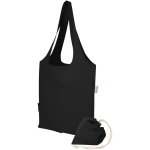 Saco tote dobrável com cordão em algodão reciclado 140 g/m2 cor preto