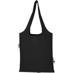Saco tote dobrável com cordão em algodão reciclado 140 g/m2 cor preto segunda vista traseira