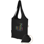 Saco tote dobrável com cordão em algodão reciclado 140 g/m2 cor preto
