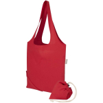 Saco tote dobrável com cordão em algodão reciclado 140 g/m2 cor vermelho
