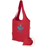 Saco tote dobrável com cordão em algodão reciclado 140 g/m2 cor vermelho