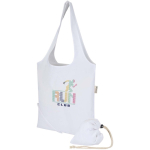 Saco tote dobrável com cordão em algodão reciclado 140 g/m2 cor branco