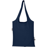 Saco tote dobrável com cordão em algodão reciclado 140 g/m2 cor azul-marinho segunda vista traseira