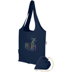 Saco tote dobrável com cordão em algodão reciclado 140 g/m2 cor azul-marinho