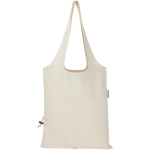 Saco tote dobrável com cordão em algodão reciclado 140 g/m2 cor natural segunda vista frontal
