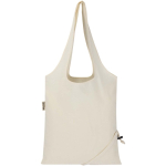 Saco tote dobrável com cordão em algodão reciclado 140 g/m2 cor natural segunda vista traseira