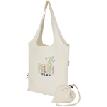 Saco tote dobrável com cordão em algodão reciclado 140 g/m2 cor natural