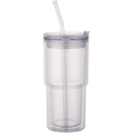 Copo de parede dupla com tampa giratória e palhinha integrada 480ml cor transparente segunda vista frontal