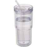 Copo de parede dupla com tampa giratória e palhinha integrada 480ml cor transparente