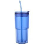 Copo de parede dupla com tampa giratória e palhinha integrada 480ml cor azul real segunda vista frontal