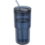 Copo de parede dupla com tampa giratória e palhinha integrada 480ml cor azul-marinho