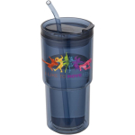 Copo de parede dupla com tampa giratória e palhinha integrada 480ml cor azul-marinho