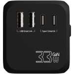 Adaptador de viagem personalizável com carregamento rápido 33W GaN cor preto segunda vista traseira